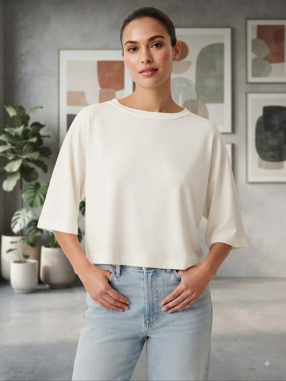 Uniqlo White Blouse Size Large Oversized Cropped